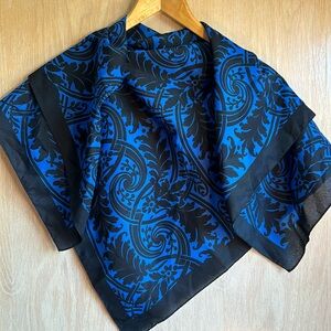 Vintage Glentex Royal Blue & Black 31” Square Polyester Scarf